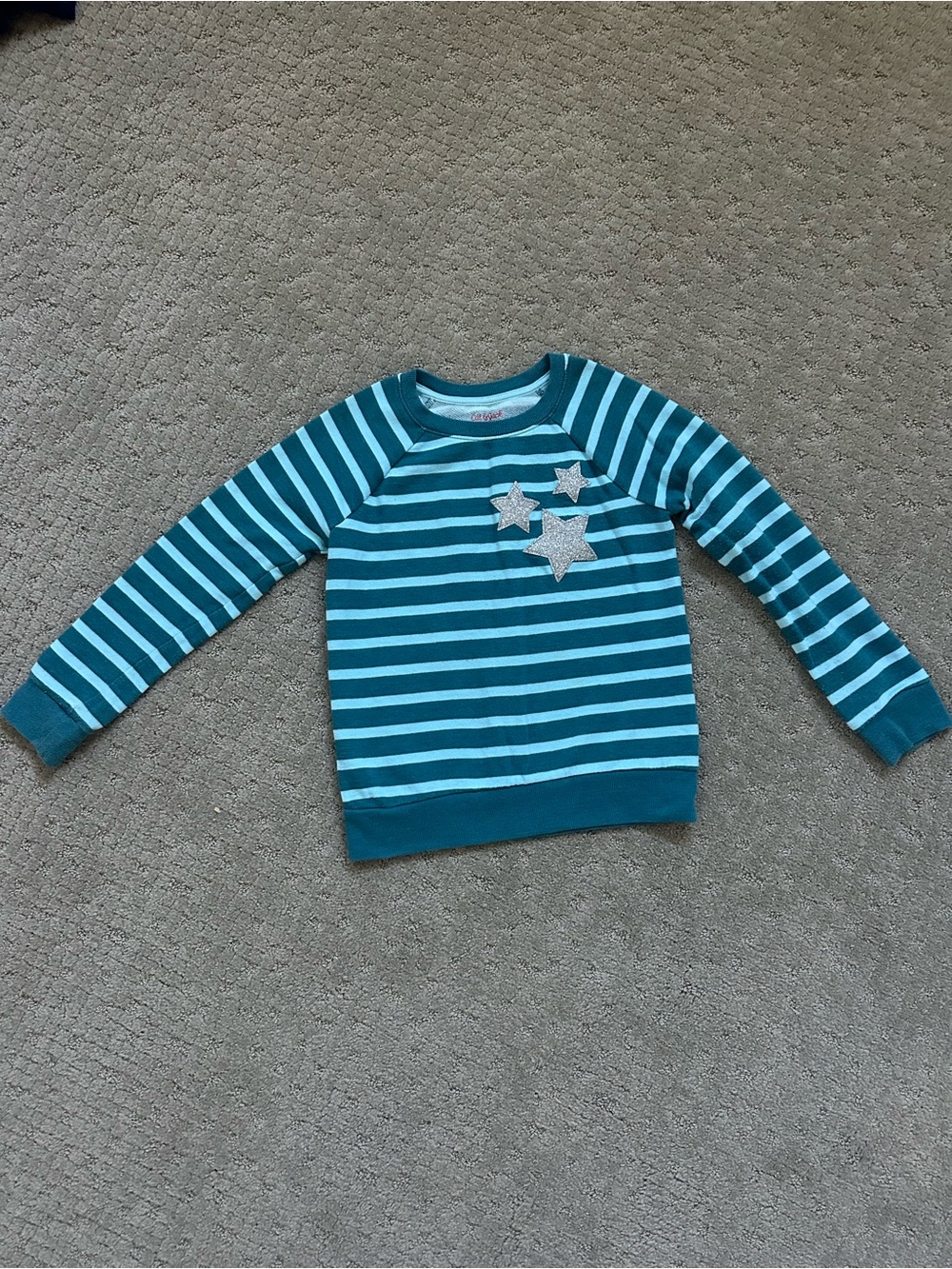 Cat & Jack Teal and Light Blue Striped Star Sweatshirt- Sz M (7/8)